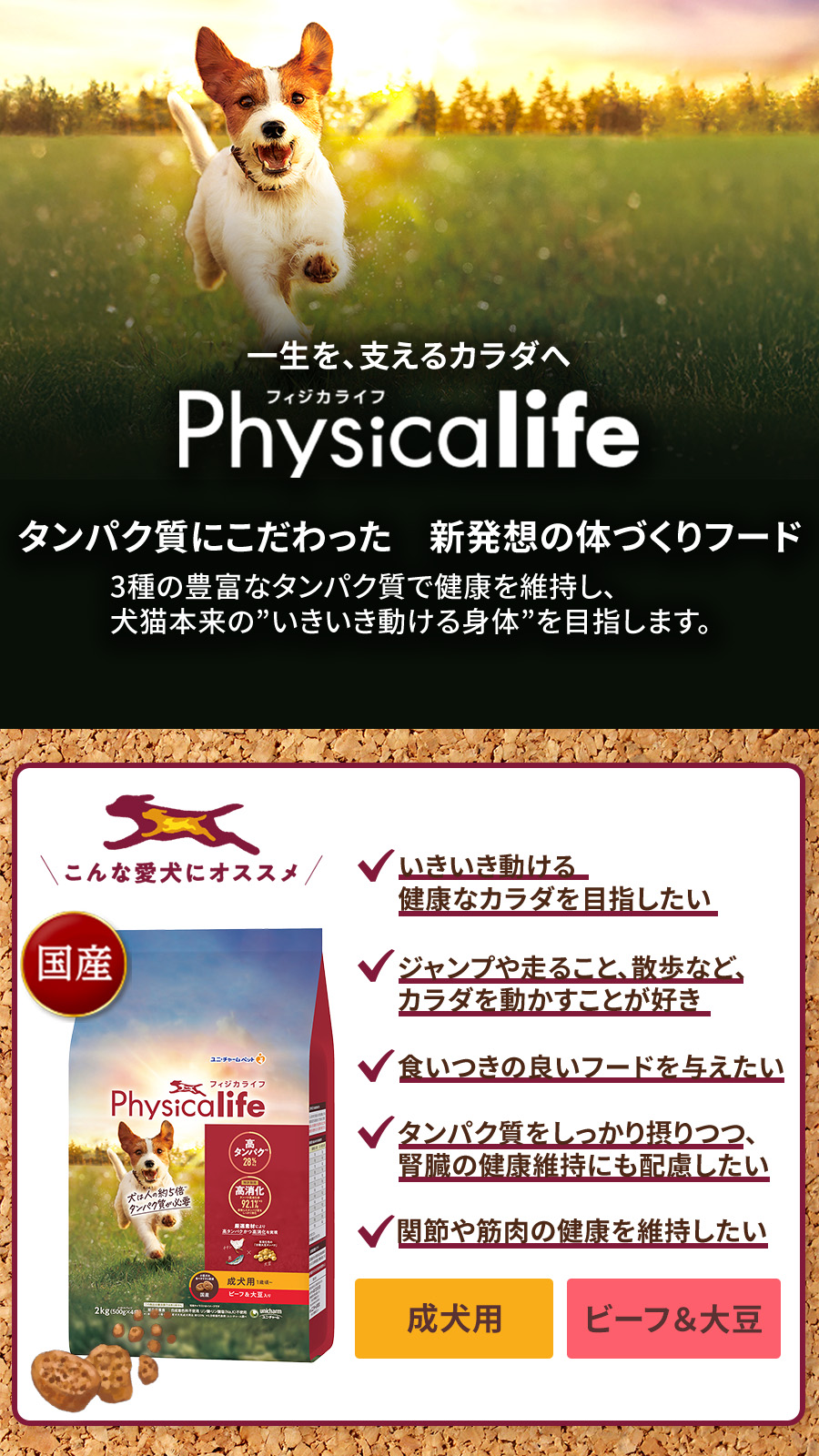 Physicalife成犬用ビーフ＆大豆入り 2kg