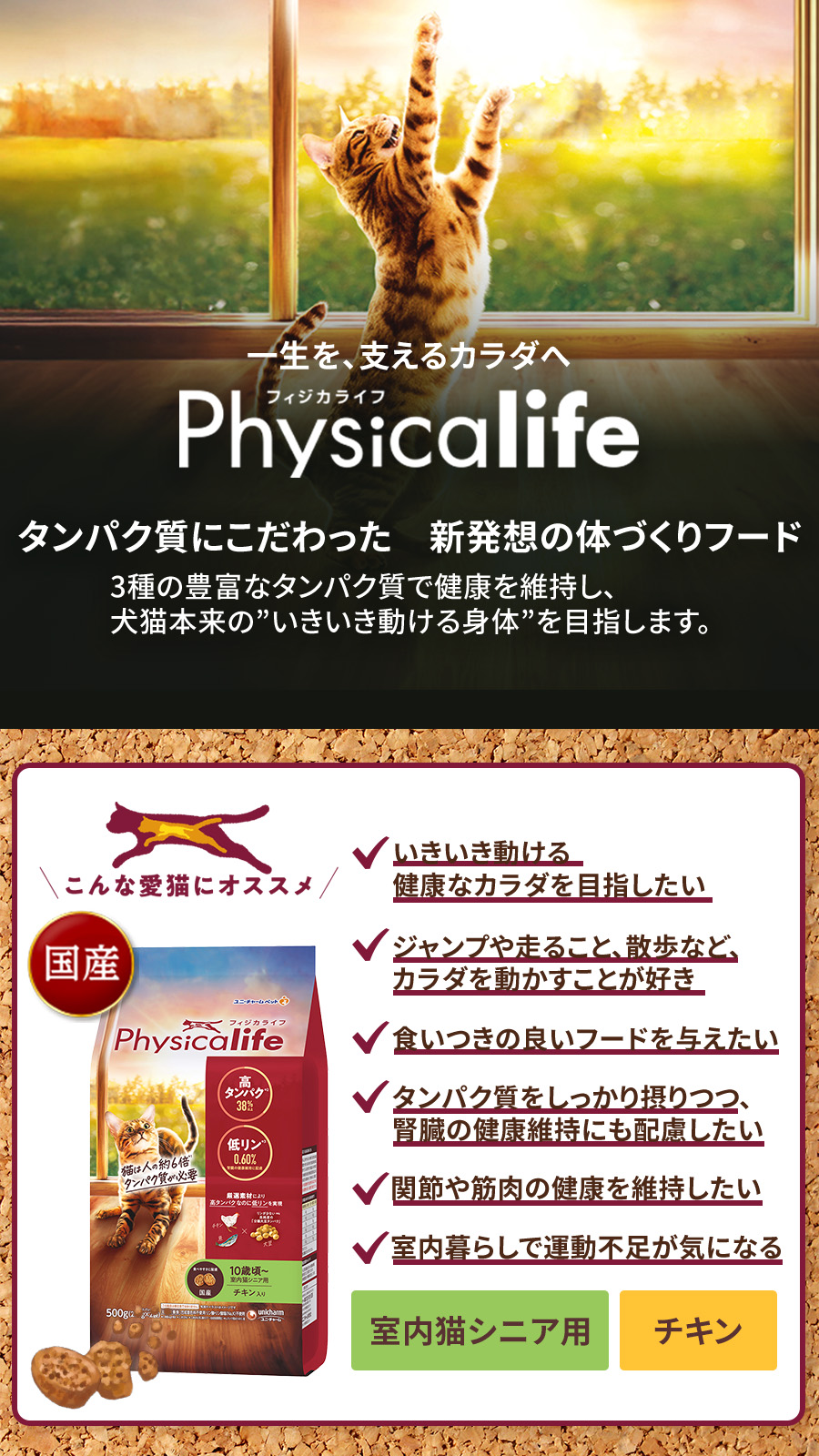 Physicalife室内猫シニア用チキン入り